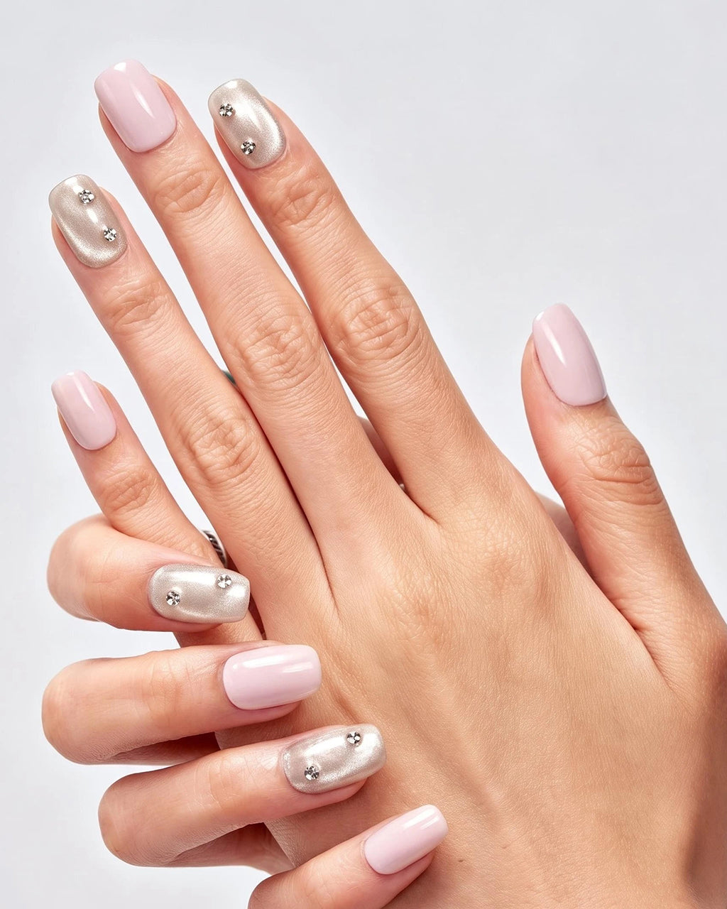 Soft & Versatile — press-on nails worn on hand, close view
