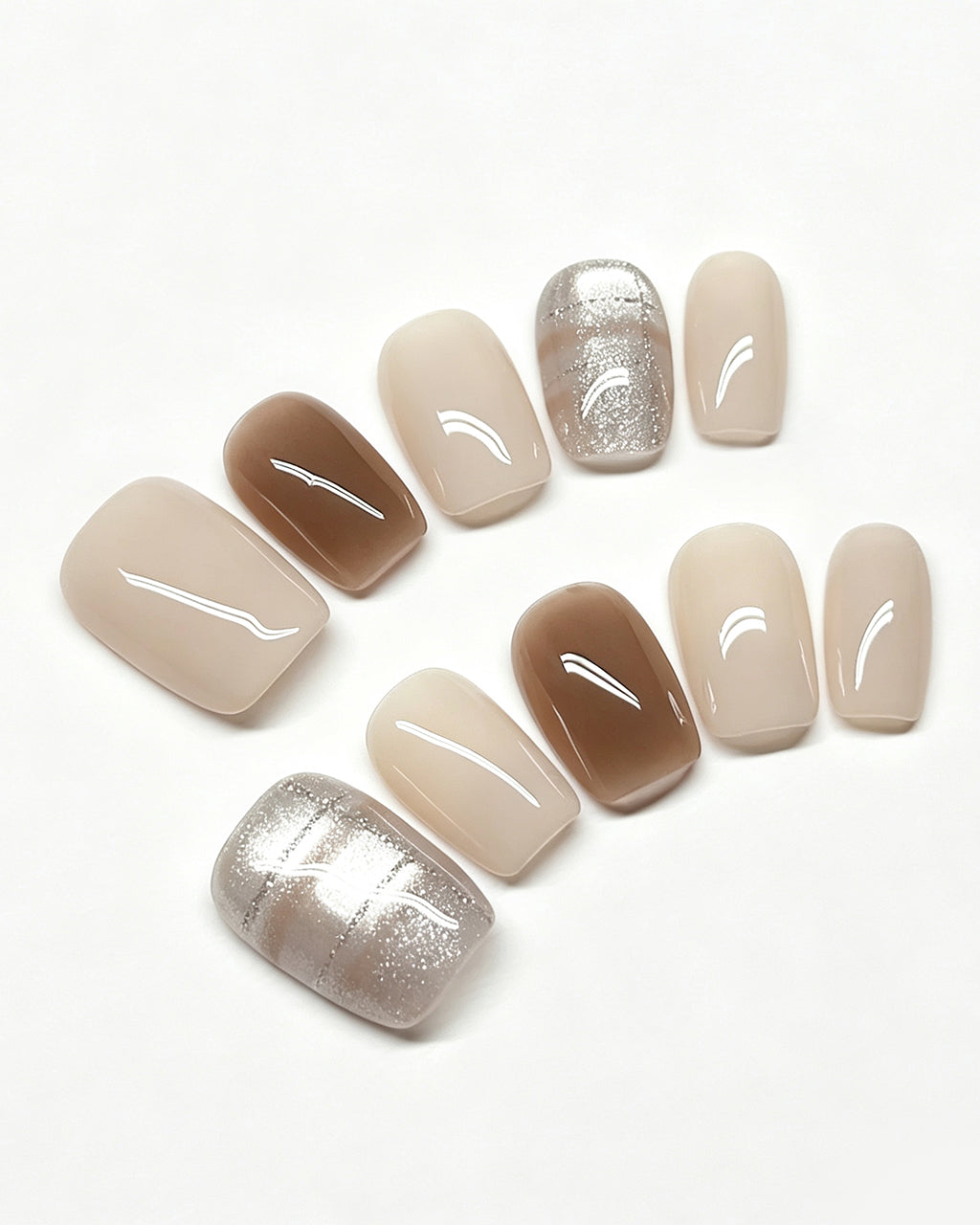 Caramel Latte — press-on nail set, full set view