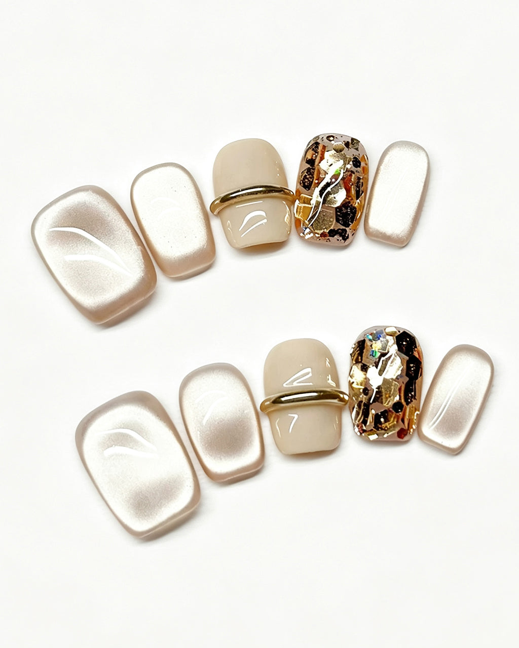 Soft & Versatile — gold press-on nail set, full set view