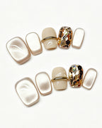 Soft & Versatile — gold press-on nail set, full set view
