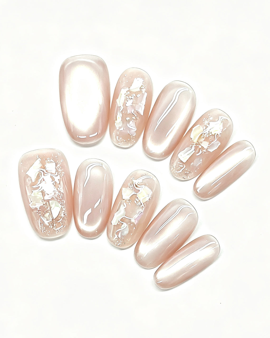 Ethereal Pearl | Iridescent Acetate Shell & Liquid Metal — press-on nail set, full set view