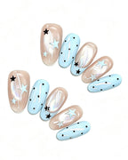 Pastel Blue Star French — press-on nail set, full set, styled arrangement