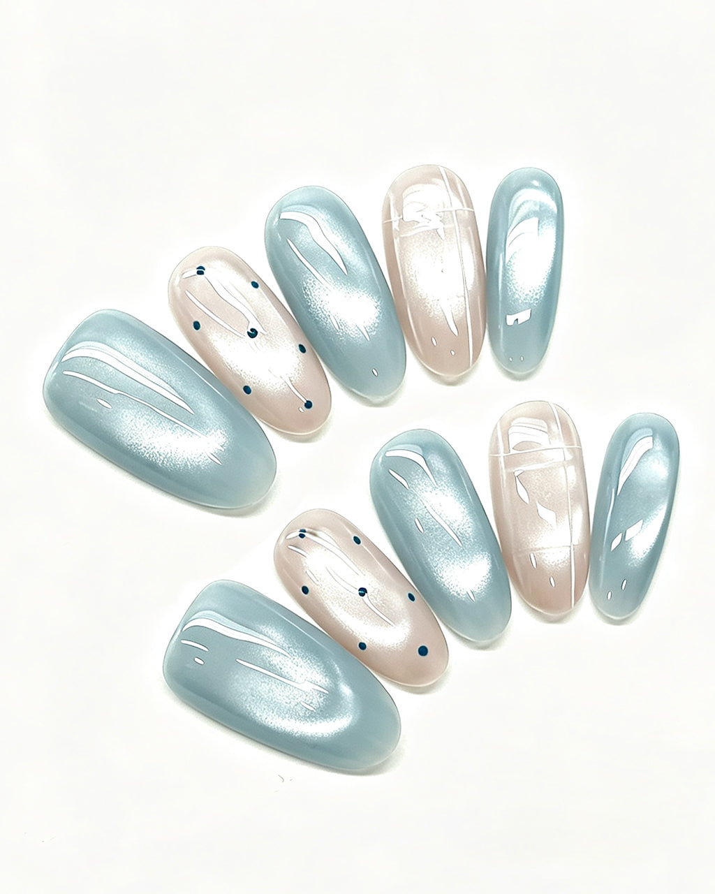 Seafoam Mint Cat-Eye — press-on nail set, full set view