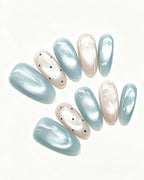 Seafoam Mint Cat-Eye — press-on nail set, full set view