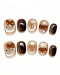 Caramel Brown Cat Eye — gold press-on nail set, product detail view