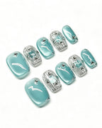 Mint Mirage — teal press-on nail set, full set view