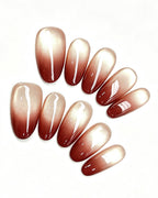 Wine Red Gradient Cat-Eye Nails — red press-on nail set, full set view