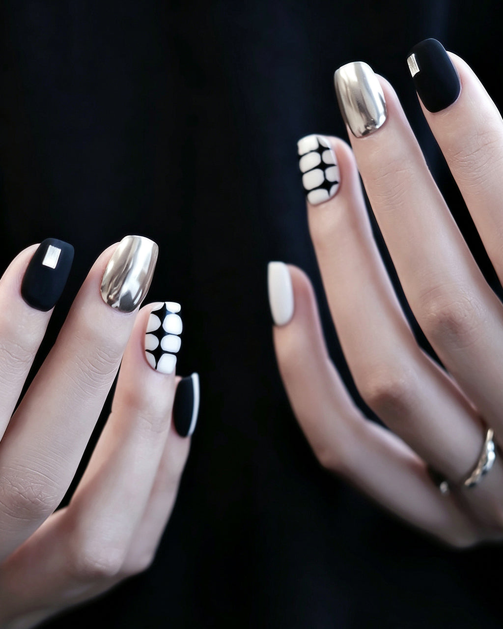 Black and White Tweed — sizing guide: how to measure your nails for a perfect press-on fit