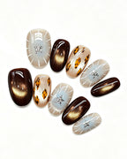 Mocha Starlight — gold press-on nail set, full set view