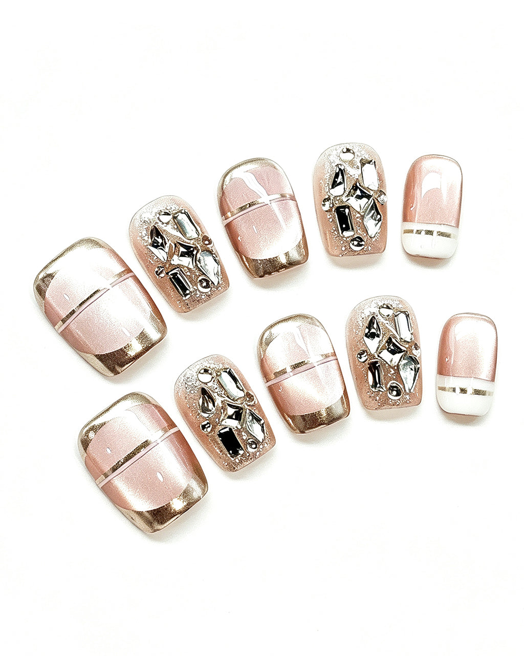 Champagne Glazed Pearl — press-on nail set, full set view