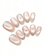 Celestial Stars & Nude Cat-Eye — press-on nail set, full set view