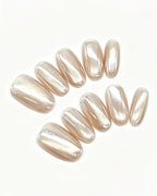 Champagne Glazed Pearl — press-on nail set, full set view