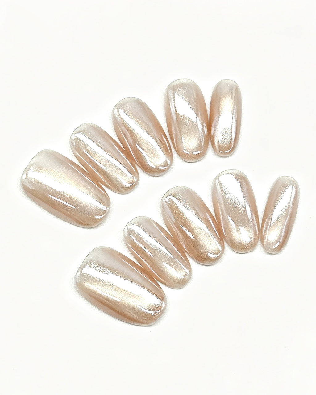 Champagne Glazed Pearl — press-on nail set, full set view