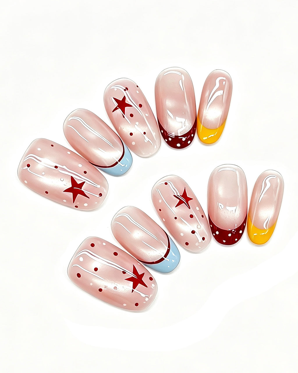 Berry Lemon Pastel French Nails — pink press-on nail set, full set view