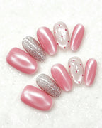 Cherry Pink Jelly — pink press-on nail set, full set view