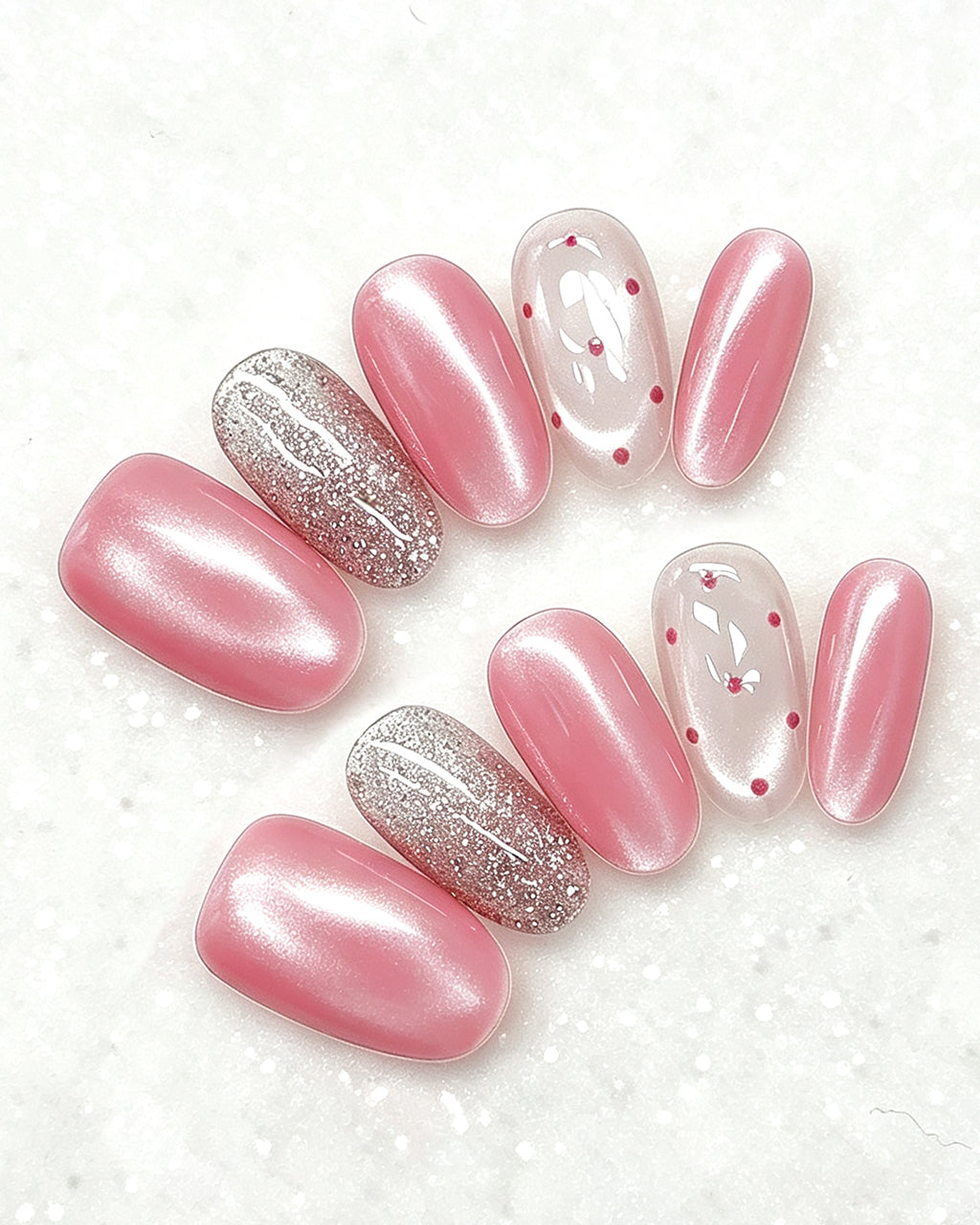 Cherry Pink Jelly — pink press-on nail set, full set view