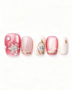 Strawberry Sweetheart — press-on nail set, full set, styled arrangement