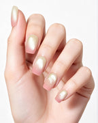 Gradient Guava — press-on nails worn on hand, close view