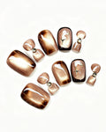 Golden Mocha Cat-Eye — gold press-on nail set, full set view