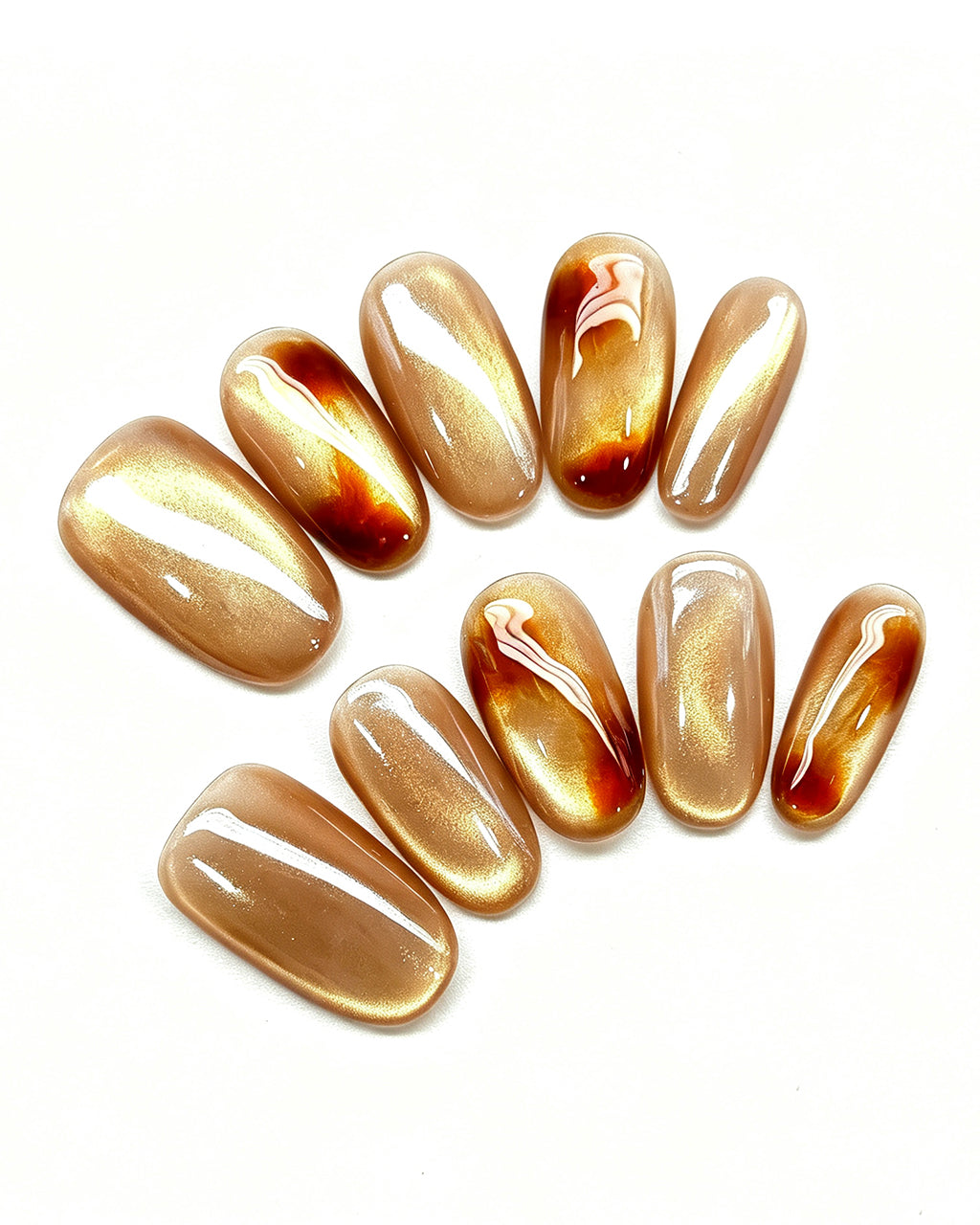 Golden Amber — gold press-on nail set, full set view