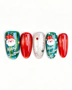 Christmas — red press-on nail set, full set, styled arrangement