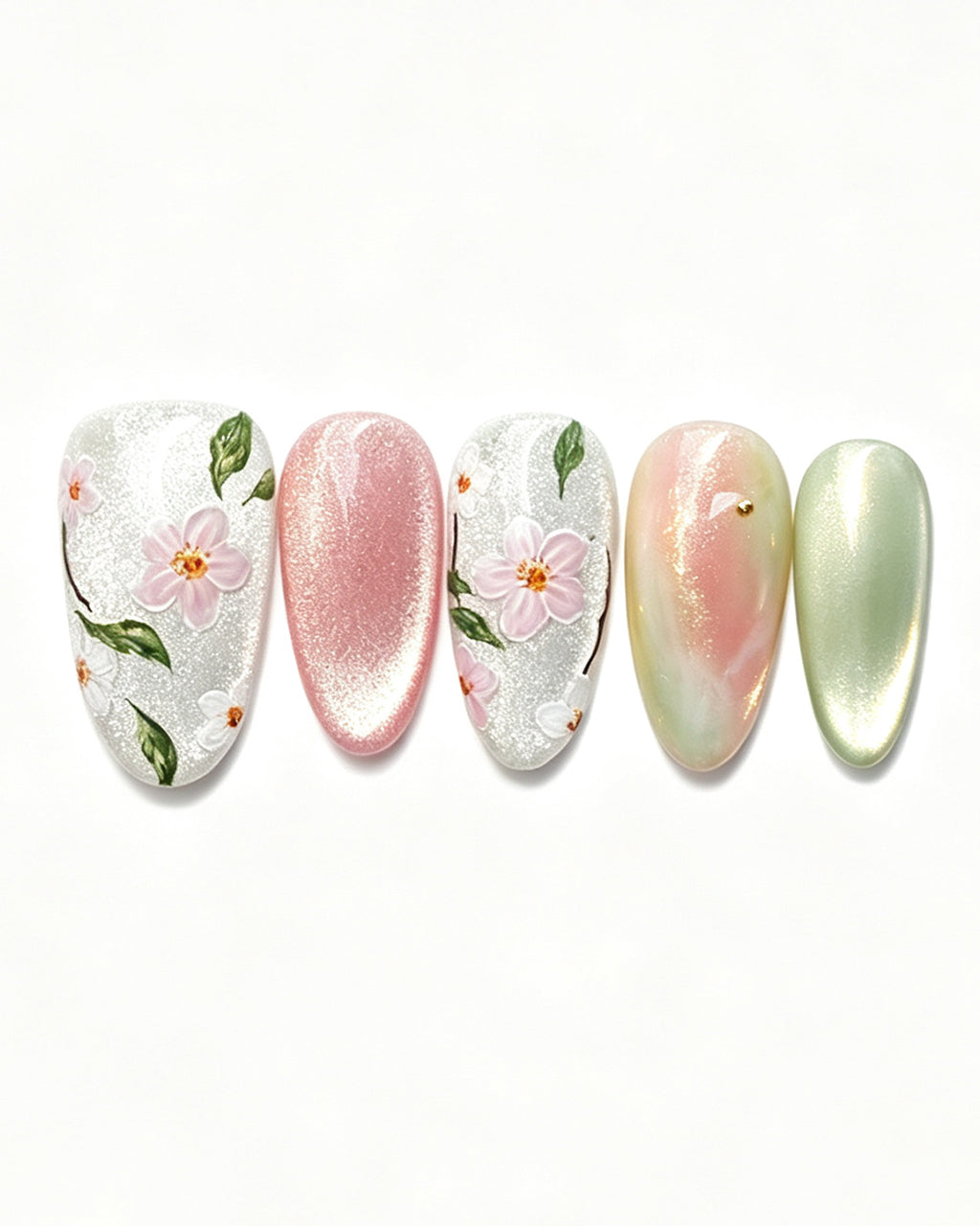 Jasmine Peach — press-on nail set, full set, styled arrangement