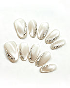 Silver Cat-Eye Crystal Chrome Nails — press-on nail set, full set view