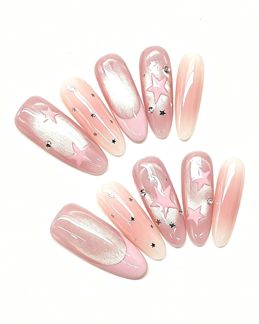Pink Nebula — pink press-on nail set, full set view