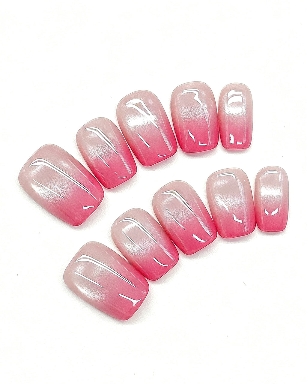 Blush Pink Ombre French — pink press-on nail set, full set view