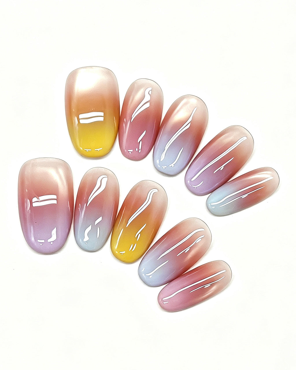 Sunset Mirage — pink press-on nail set, full set view