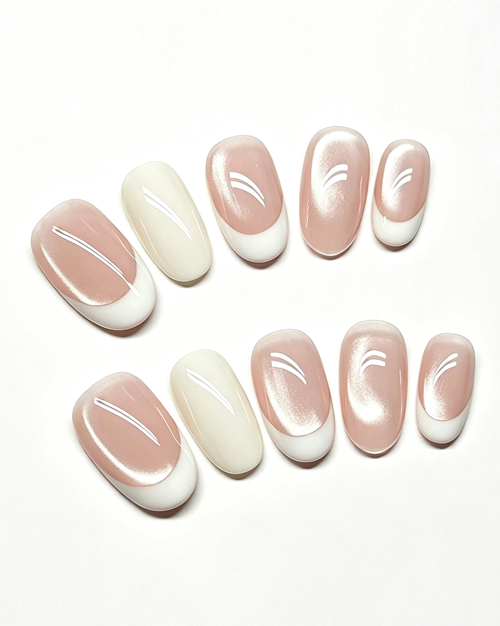 Cloud White — press-on nail set, full set, styled arrangement