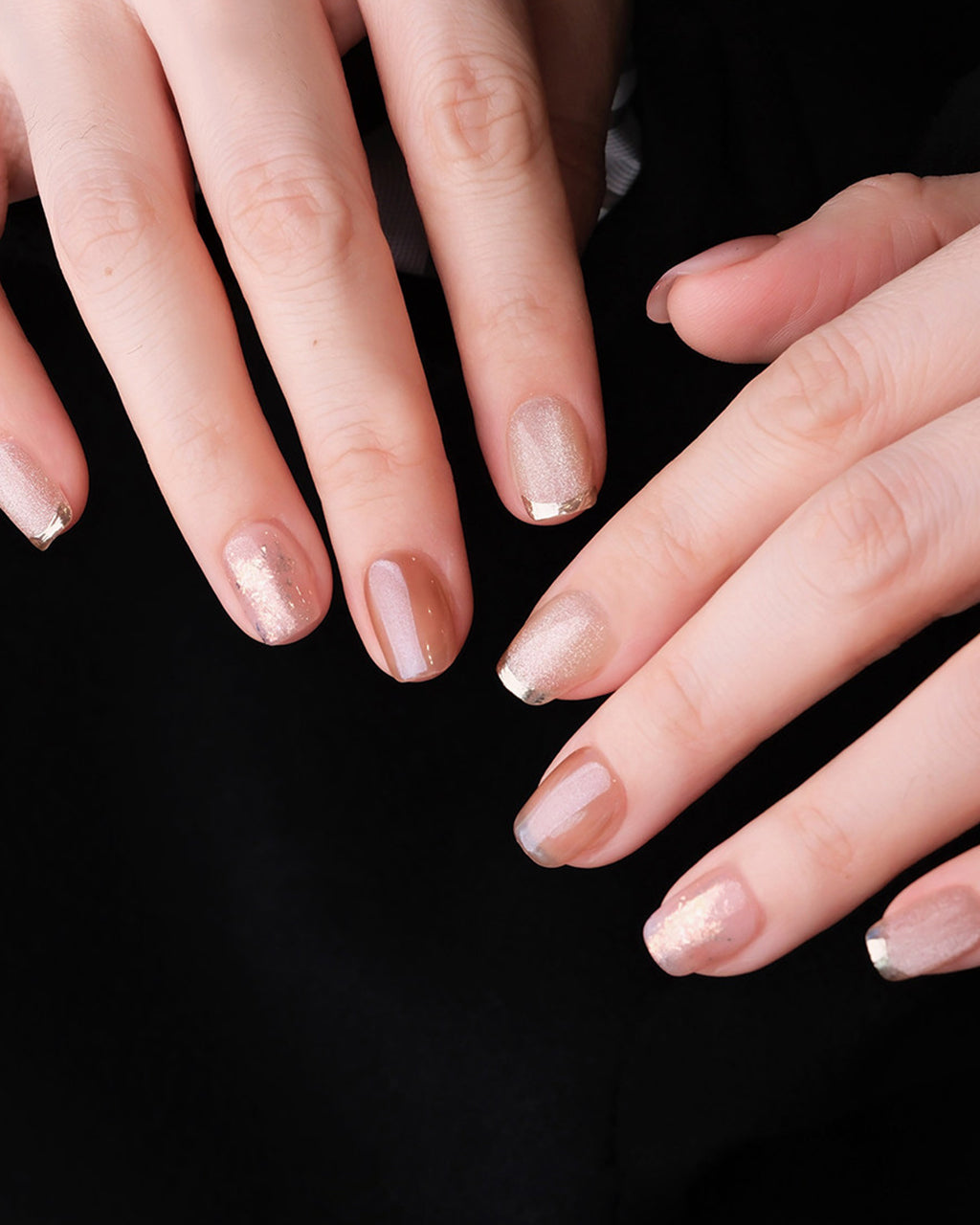 Blossom Peach | Nude Pink Cat Eye & Gold Foil — pink press-on nail set, product detail view