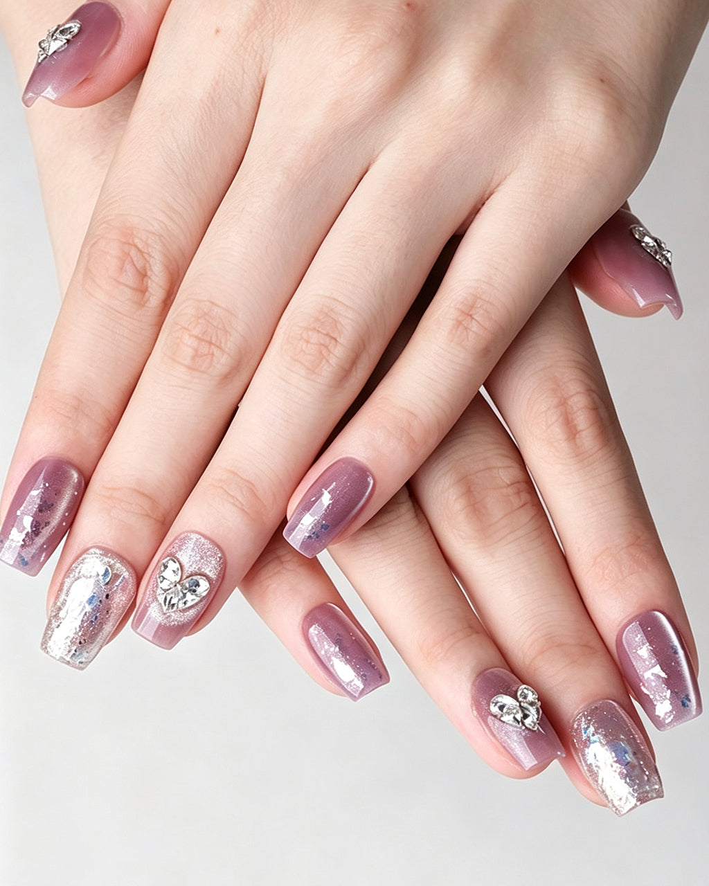 Lavender Lilac Cat Eye — press-on nails worn on hand, alternate angle