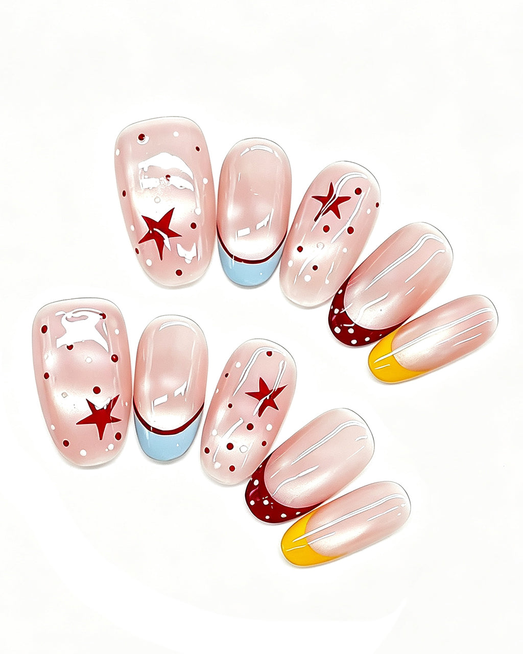 Berry Lemon Pastel French Nails — pink press-on nail set, full set, styled arrangement