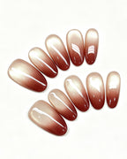 Wine Red Gradient Cat-Eye Nails — red press-on nail set, full set, styled arrangement