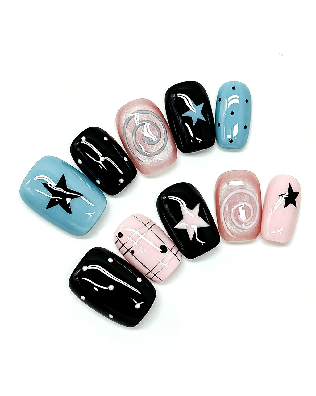 Y2K Star — black press-on nail set, full set view