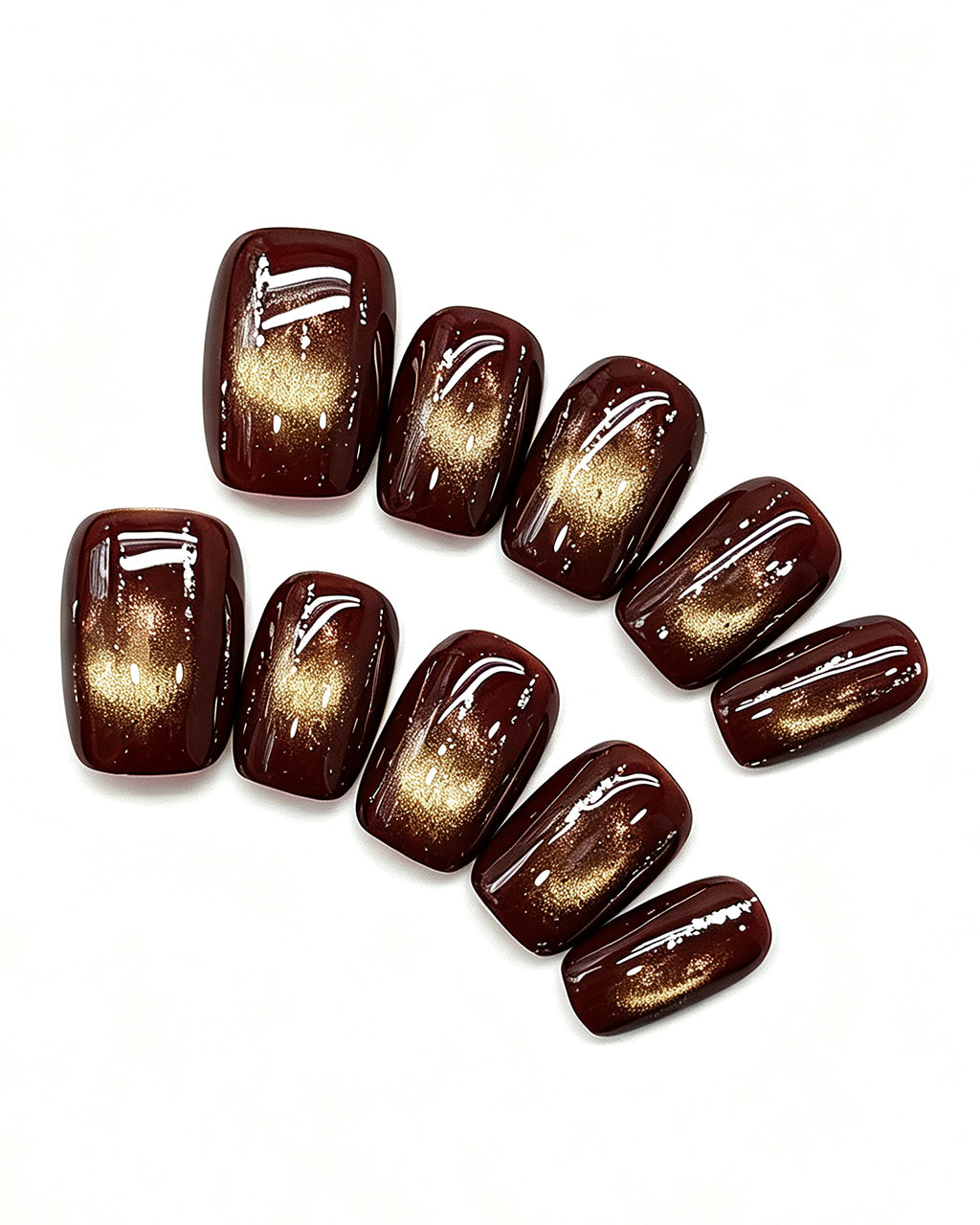 Black Cherry Cat-Eye — press-on nail set, full set, styled arrangement