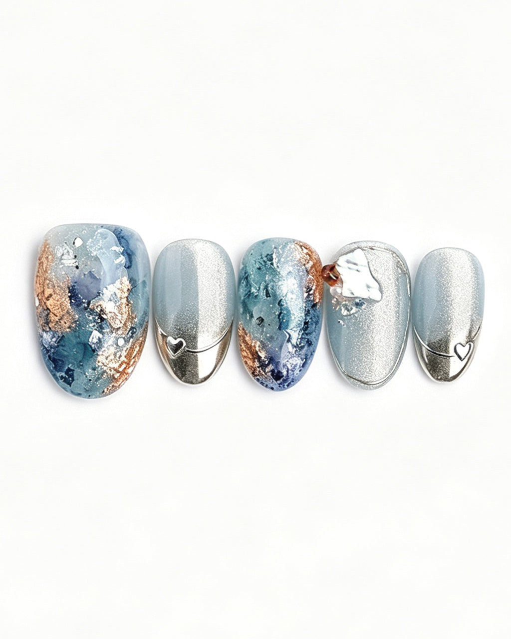 Dew Bubbles | Ice Blue Cat Eye & Chrome French Tip — press-on nail set, product detail view
