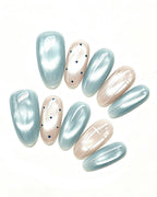Seafoam Mint Cat-Eye — press-on nail set, full set, styled arrangement