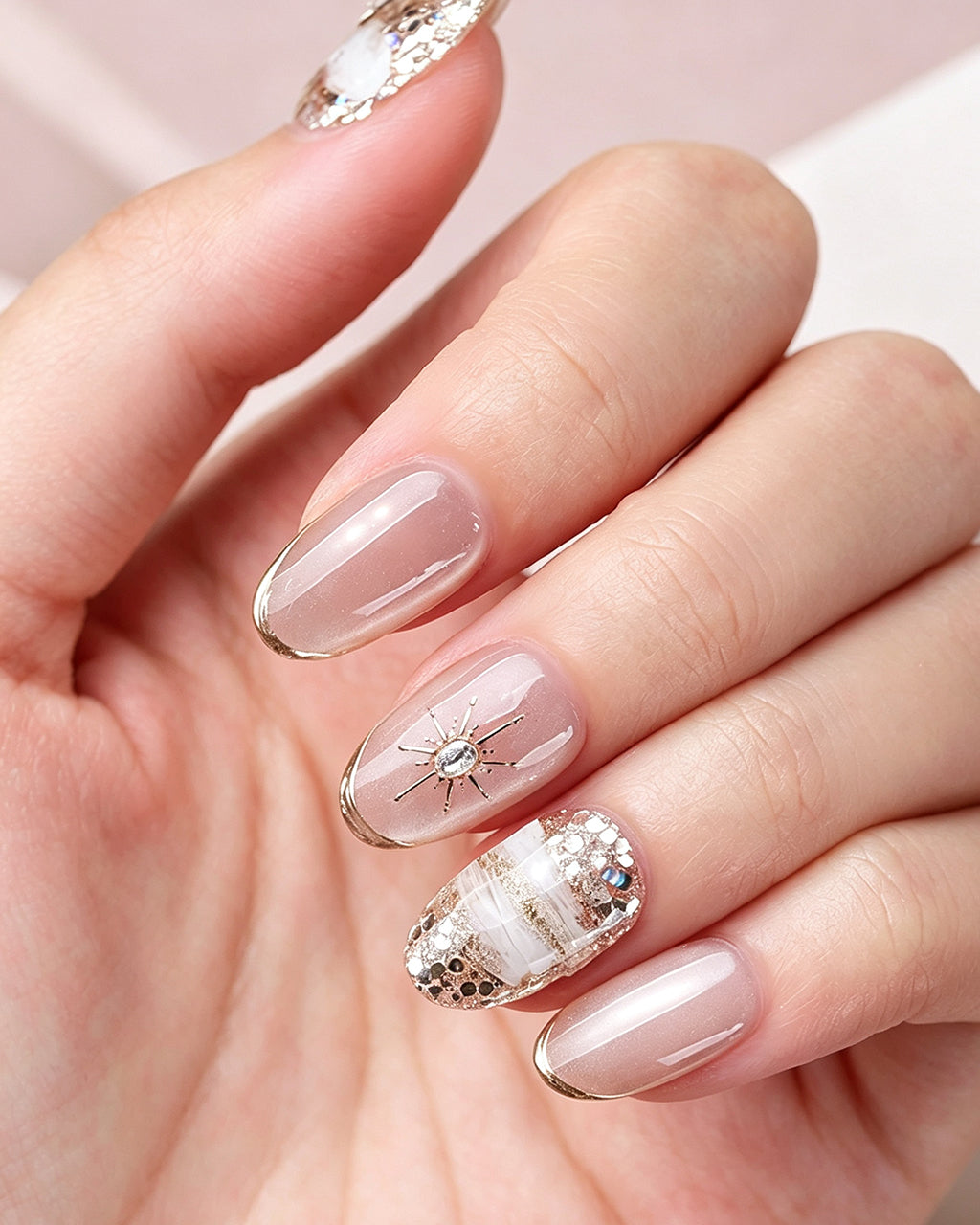 Star Trail — press-on nails worn on hand, alternate angle