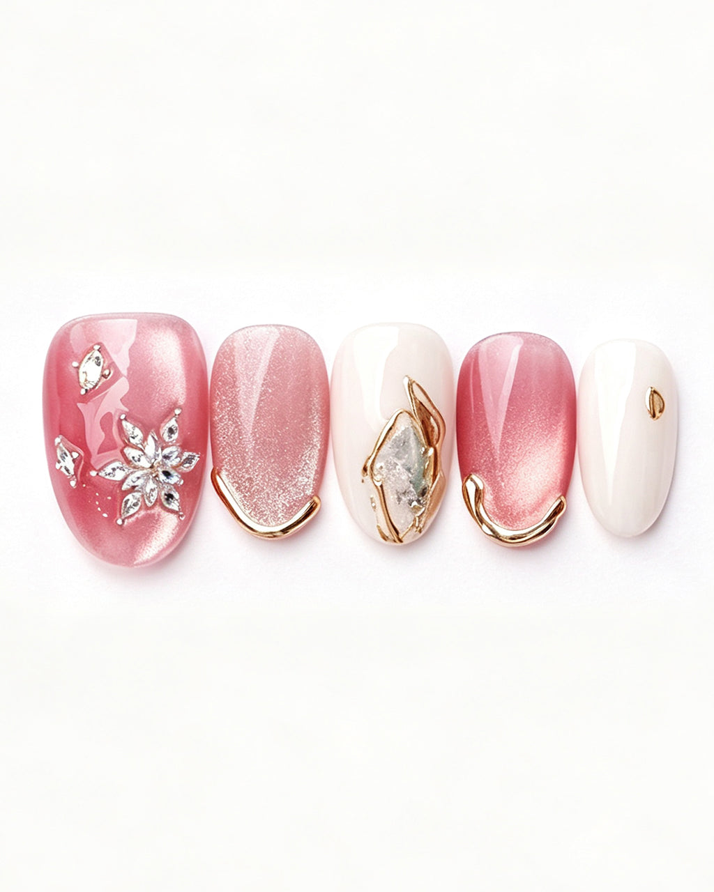 Strawberry Sweetheart — pink press-on nail set, product detail view