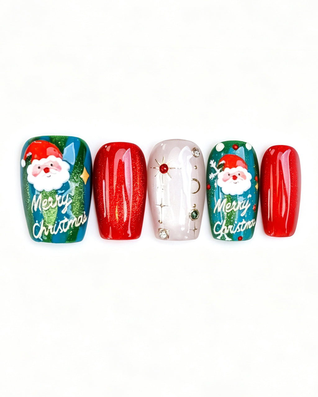 Christmas — red press-on nail set, product detail view