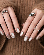 Ice Flower — press-on nails worn on hand, alternate angle