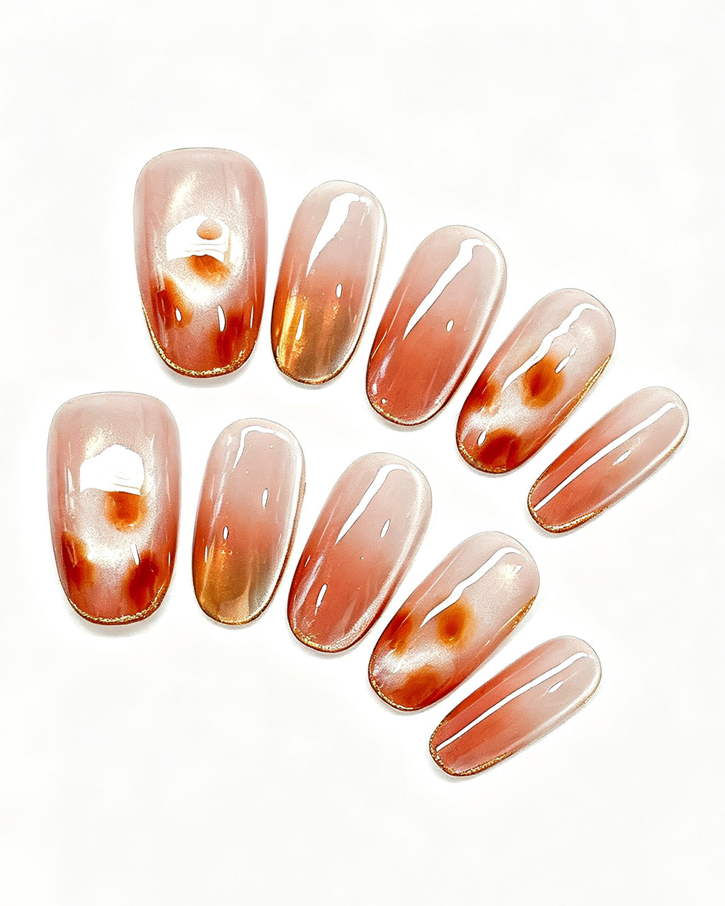 Honey Glow Amber Gem Jelly Nails — gold press-on nail set, product detail view