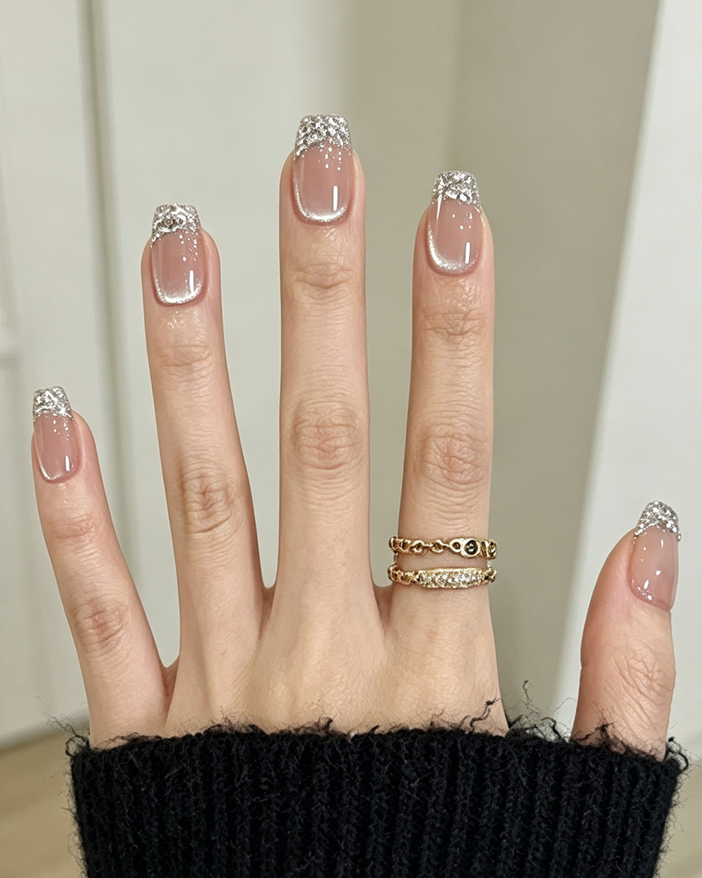 Bling Crushed Diamond — press-on nails worn on hand, alternate angle