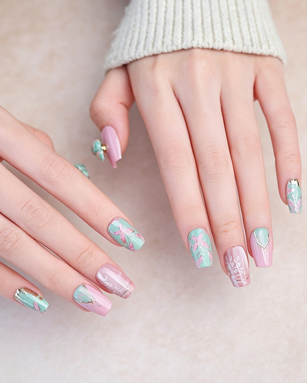 Blessing & Prosperity — press-on nails worn on hand