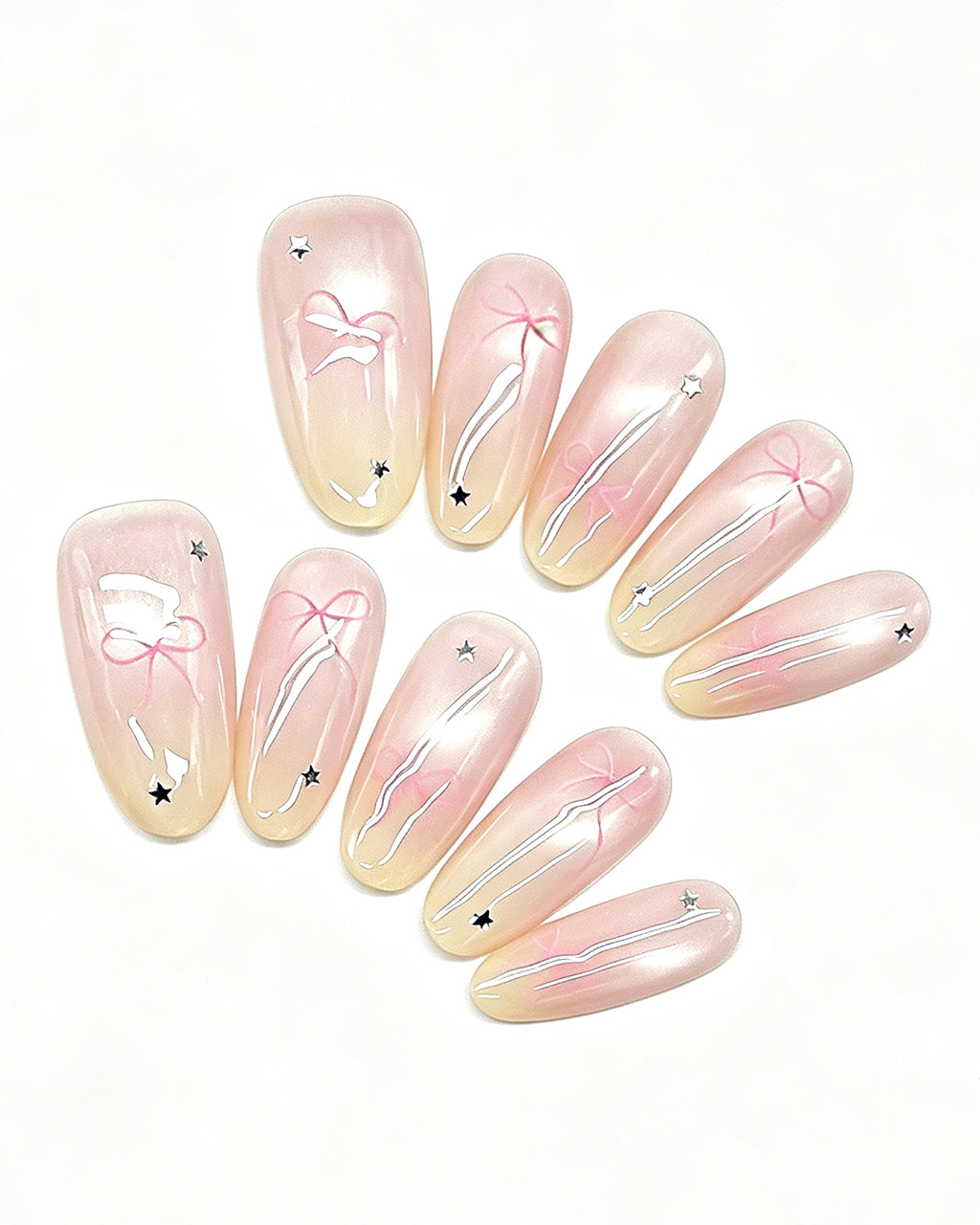 Soft Peach Blush Crystal — press-on nail set, product detail view