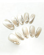 Silver Cat-Eye Crystal Chrome Nails — press-on nail set, product detail view