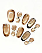 Golden Mocha Cat-Eye — gold press-on nail set, product detail view