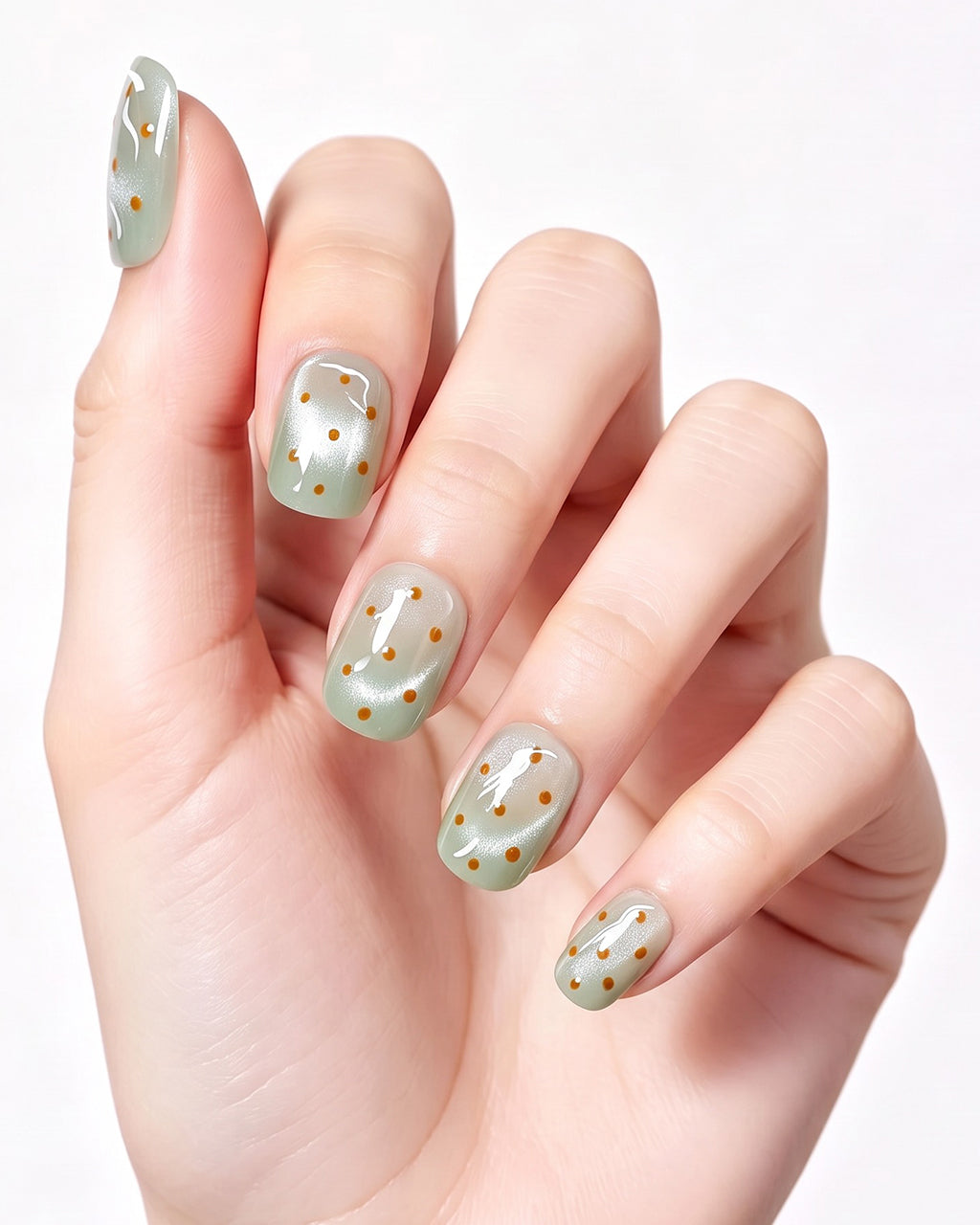 Lime Guava Pastel Jelly — press-on nails worn on hand, close view